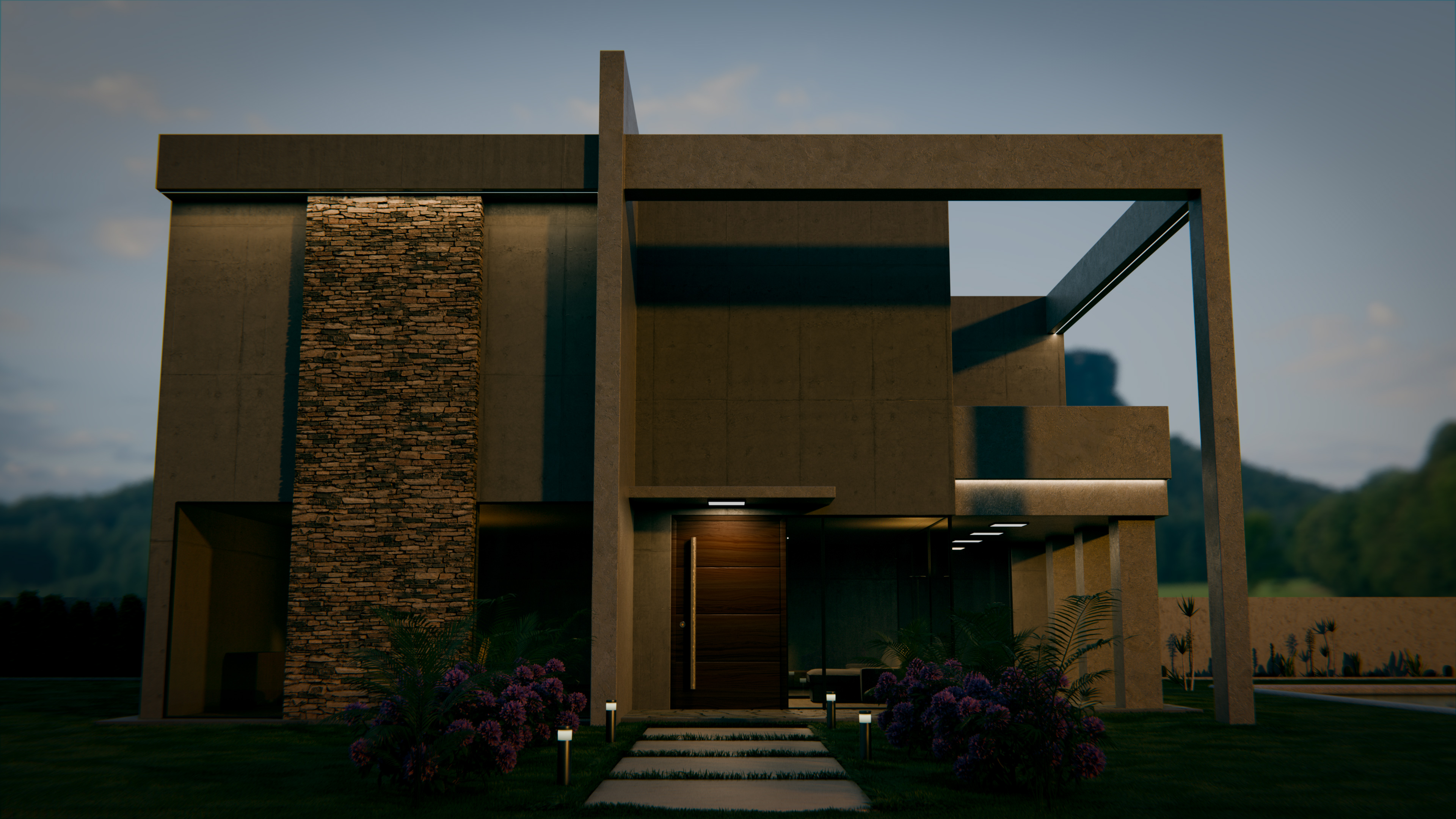 Render fotorrealista de visualización arquitectónica en Blender.